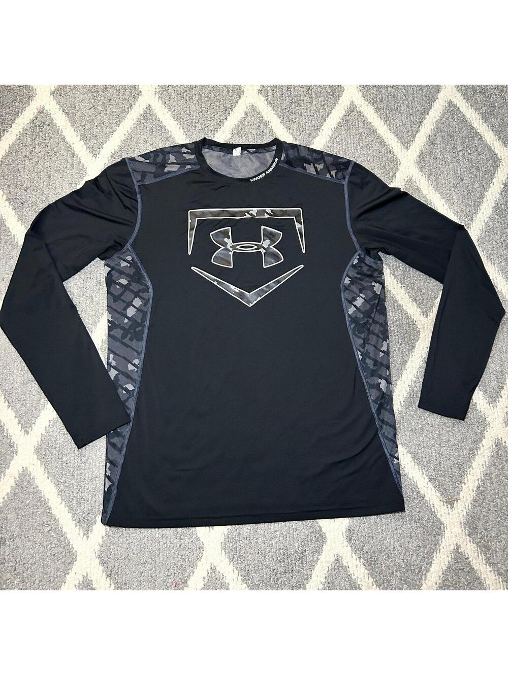 Under Armour Shirt Mens S Black Camo Fitted Baseball Plate Long Sleeve Active